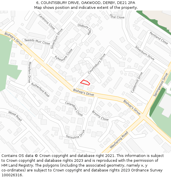 6, COUNTISBURY DRIVE, OAKWOOD, DERBY, DE21 2PA: Location map and indicative extent of plot