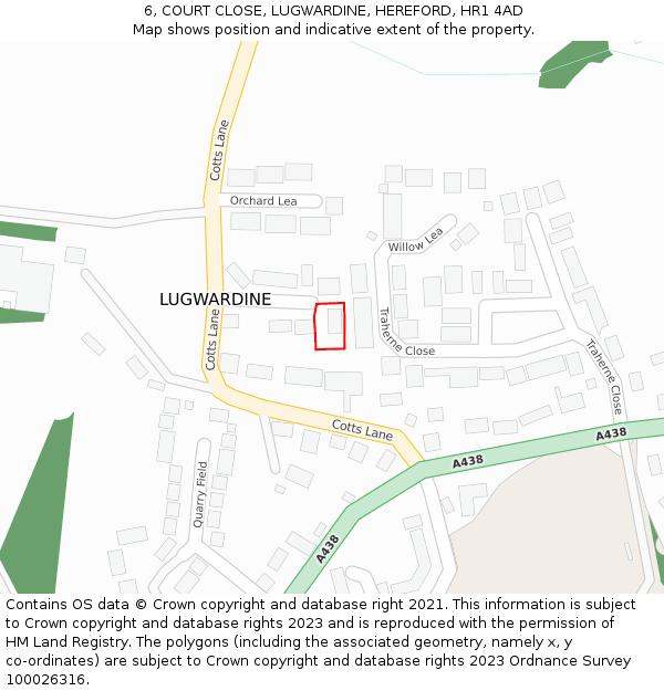 6, COURT CLOSE, LUGWARDINE, HEREFORD, HR1 4AD: Location map and indicative extent of plot