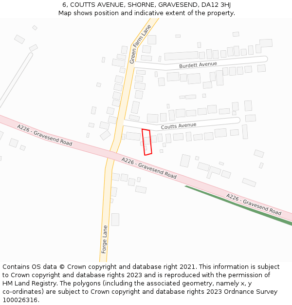 6, COUTTS AVENUE, SHORNE, GRAVESEND, DA12 3HJ: Location map and indicative extent of plot