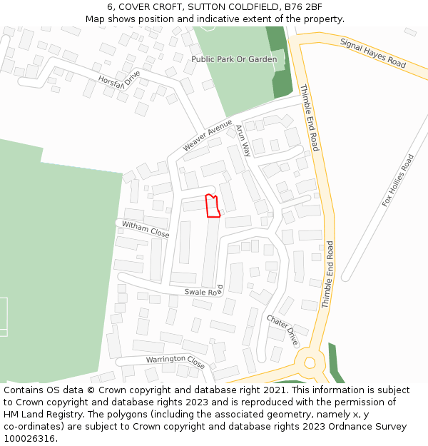 6, COVER CROFT, SUTTON COLDFIELD, B76 2BF: Location map and indicative extent of plot