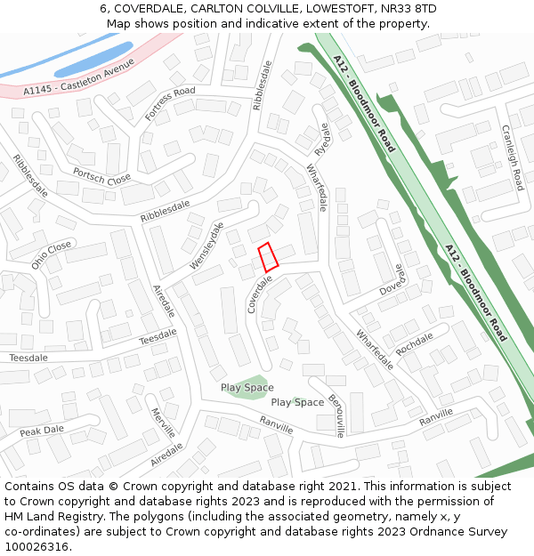 6, COVERDALE, CARLTON COLVILLE, LOWESTOFT, NR33 8TD: Location map and indicative extent of plot