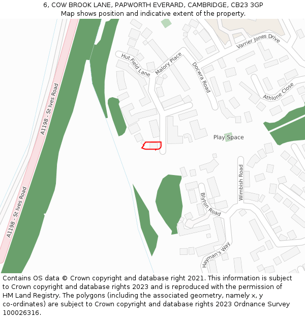 6, COW BROOK LANE, PAPWORTH EVERARD, CAMBRIDGE, CB23 3GP: Location map and indicative extent of plot
