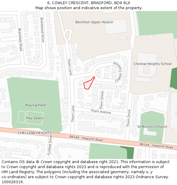 6, COWLEY CRESCENT, BRADFORD, BD9 6LX: Location map and indicative extent of plot
