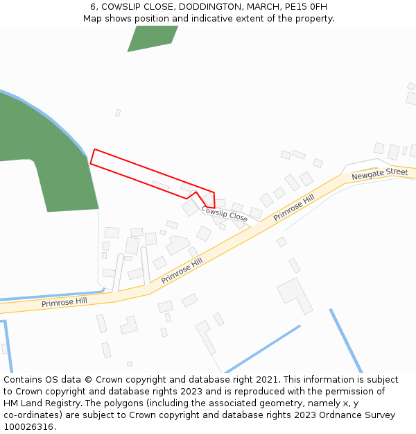 6, COWSLIP CLOSE, DODDINGTON, MARCH, PE15 0FH: Location map and indicative extent of plot