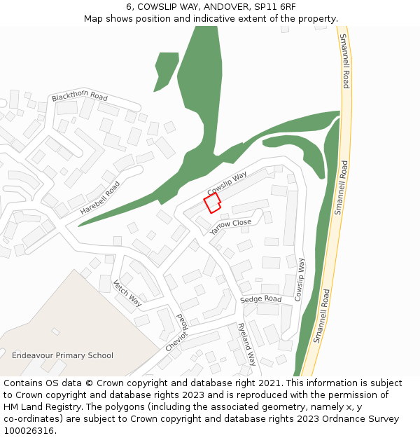 6, COWSLIP WAY, ANDOVER, SP11 6RF: Location map and indicative extent of plot