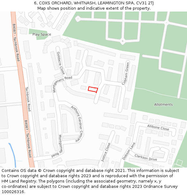 6, COXS ORCHARD, WHITNASH, LEAMINGTON SPA, CV31 2TJ: Location map and indicative extent of plot