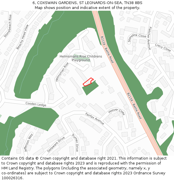 6, COXSWAIN GARDENS, ST LEONARDS-ON-SEA, TN38 8BS: Location map and indicative extent of plot
