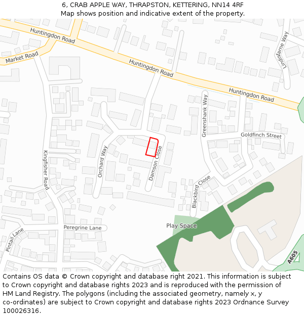6, CRAB APPLE WAY, THRAPSTON, KETTERING, NN14 4RF: Location map and indicative extent of plot