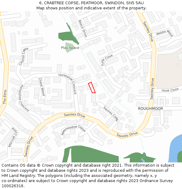 6, CRABTREE COPSE, PEATMOOR, SWINDON, SN5 5AU: Location map and indicative extent of plot