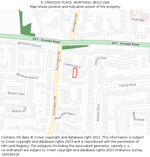 6, CRADOCK PLACE, WORTHING, BN13 2QA: Location map and indicative extent of plot