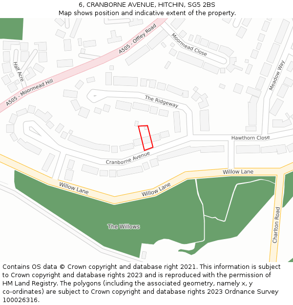 6, CRANBORNE AVENUE, HITCHIN, SG5 2BS: Location map and indicative extent of plot