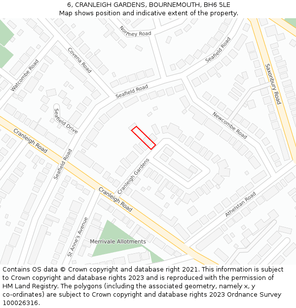 6, CRANLEIGH GARDENS, BOURNEMOUTH, BH6 5LE: Location map and indicative extent of plot