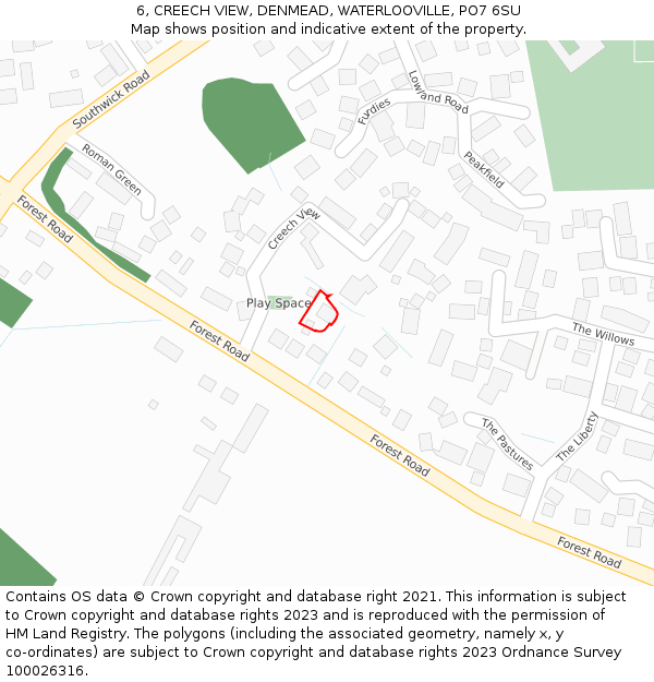 6, CREECH VIEW, DENMEAD, WATERLOOVILLE, PO7 6SU: Location map and indicative extent of plot