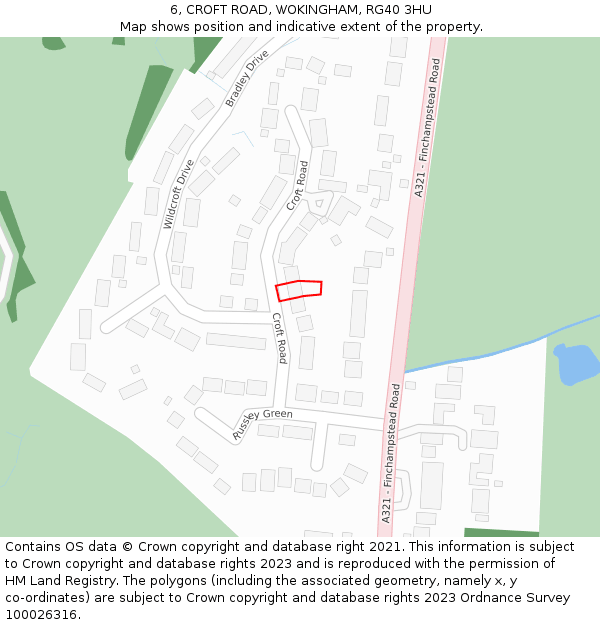 6, CROFT ROAD, WOKINGHAM, RG40 3HU: Location map and indicative extent of plot