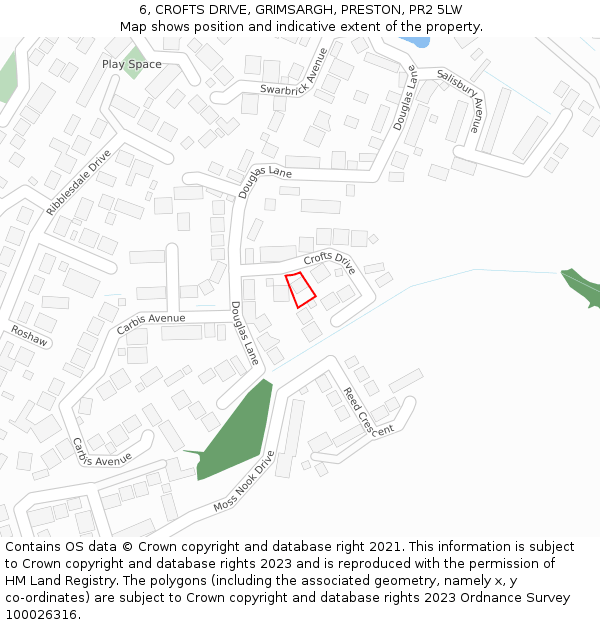 6, CROFTS DRIVE, GRIMSARGH, PRESTON, PR2 5LW: Location map and indicative extent of plot