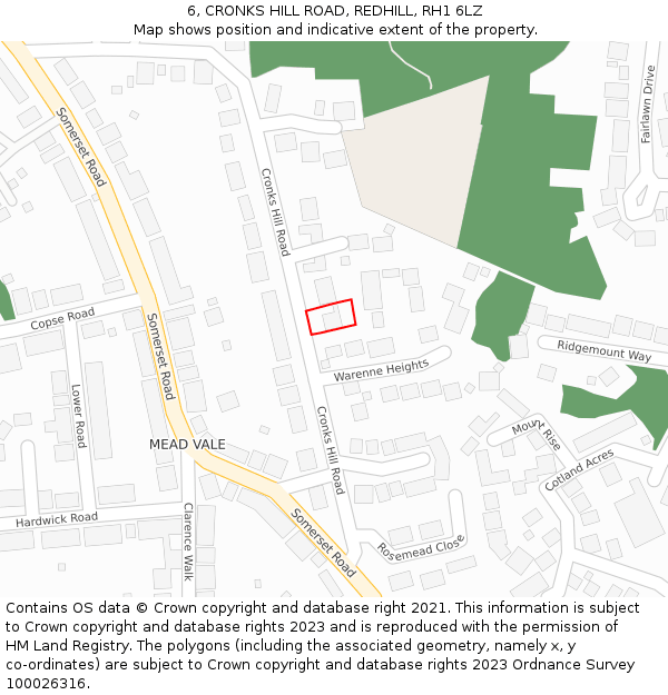 6, CRONKS HILL ROAD, REDHILL, RH1 6LZ: Location map and indicative extent of plot