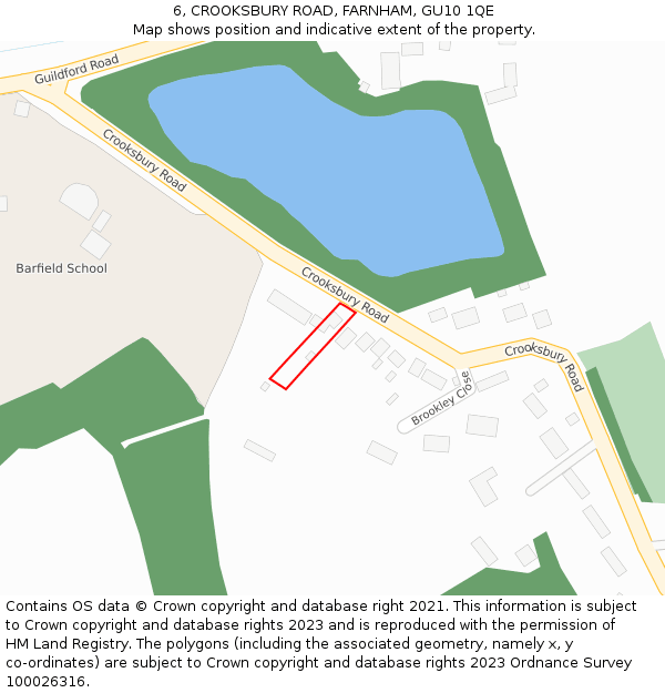 6, CROOKSBURY ROAD, FARNHAM, GU10 1QE: Location map and indicative extent of plot