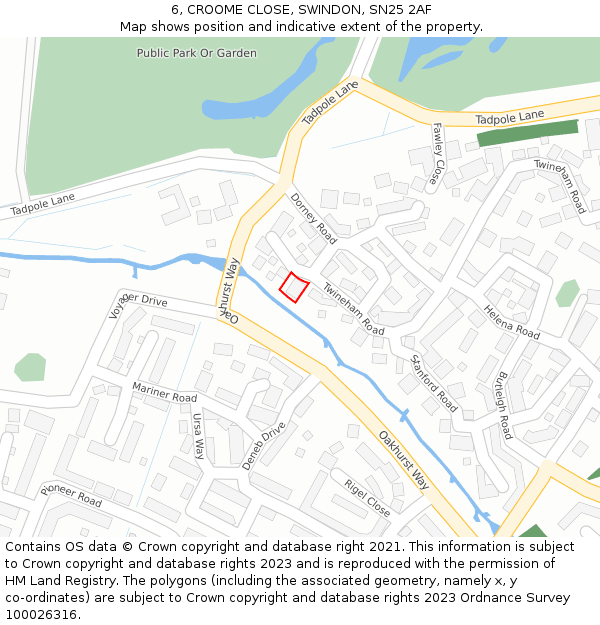 6, CROOME CLOSE, SWINDON, SN25 2AF: Location map and indicative extent of plot