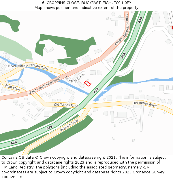 6, CROPPINS CLOSE, BUCKFASTLEIGH, TQ11 0EY: Location map and indicative extent of plot