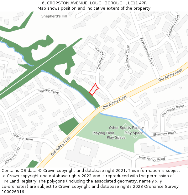 6, CROPSTON AVENUE, LOUGHBOROUGH, LE11 4PR: Location map and indicative extent of plot