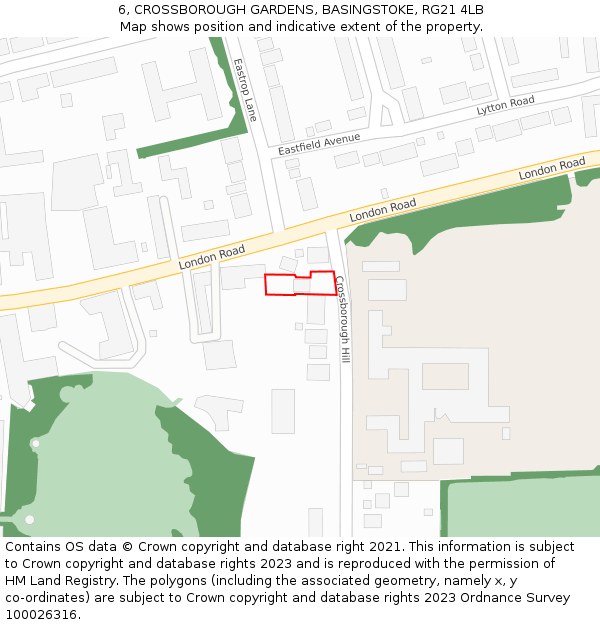 6, CROSSBOROUGH GARDENS, BASINGSTOKE, RG21 4LB: Location map and indicative extent of plot