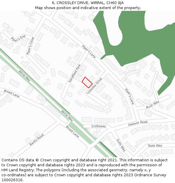 6, CROSSLEY DRIVE, WIRRAL, CH60 9JA: Location map and indicative extent of plot