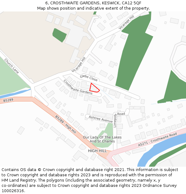 6, CROSTHWAITE GARDENS, KESWICK, CA12 5QF: Location map and indicative extent of plot