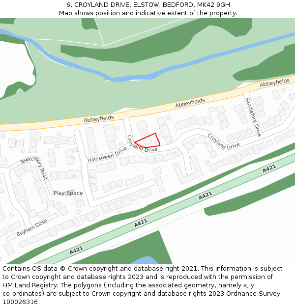 6, CROYLAND DRIVE, ELSTOW, BEDFORD, MK42 9GH: Location map and indicative extent of plot