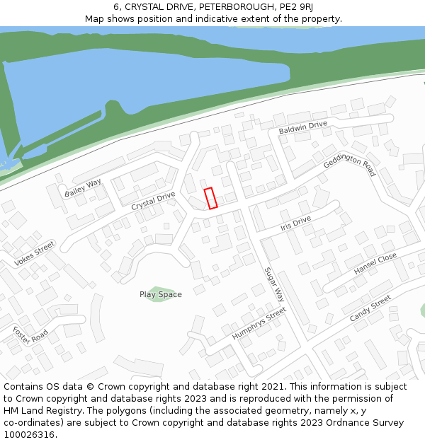 6, CRYSTAL DRIVE, PETERBOROUGH, PE2 9RJ: Location map and indicative extent of plot