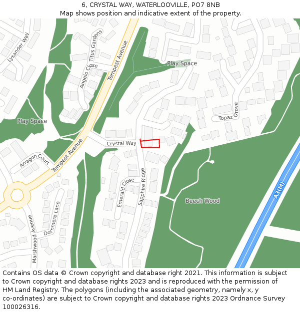 6, CRYSTAL WAY, WATERLOOVILLE, PO7 8NB: Location map and indicative extent of plot
