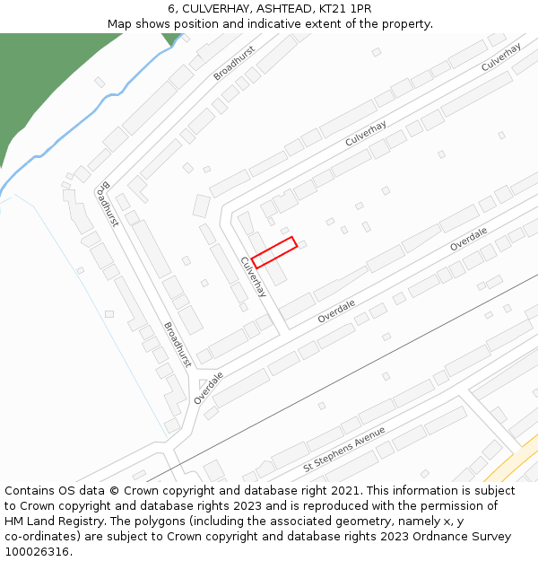 6, CULVERHAY, ASHTEAD, KT21 1PR: Location map and indicative extent of plot