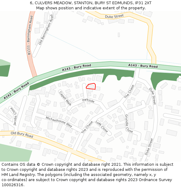 6, CULVERS MEADOW, STANTON, BURY ST EDMUNDS, IP31 2XT: Location map and indicative extent of plot