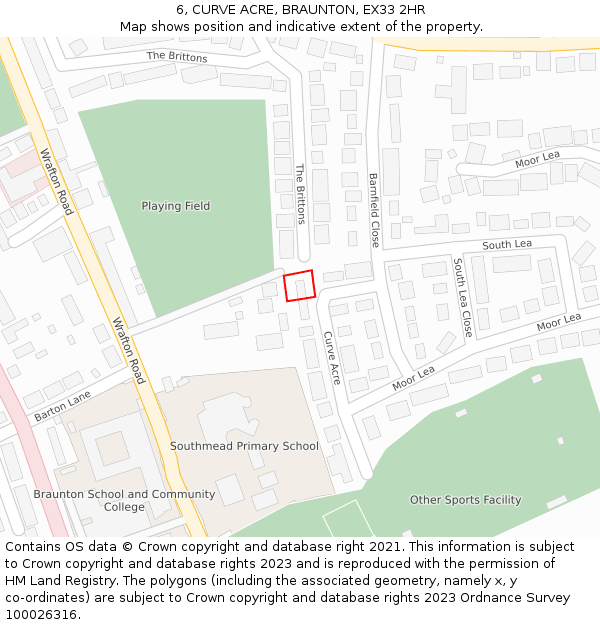 6, CURVE ACRE, BRAUNTON, EX33 2HR: Location map and indicative extent of plot