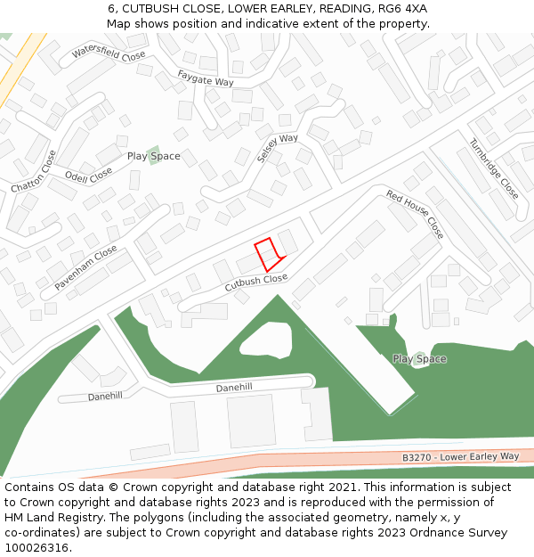 6, CUTBUSH CLOSE, LOWER EARLEY, READING, RG6 4XA: Location map and indicative extent of plot