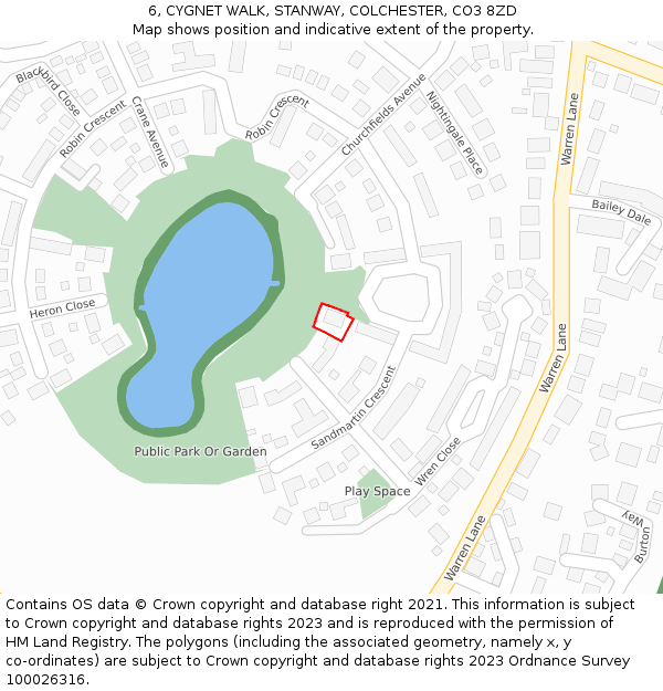 6, CYGNET WALK, STANWAY, COLCHESTER, CO3 8ZD: Location map and indicative extent of plot