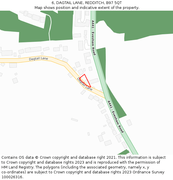 6, DAGTAIL LANE, REDDITCH, B97 5QT: Location map and indicative extent of plot