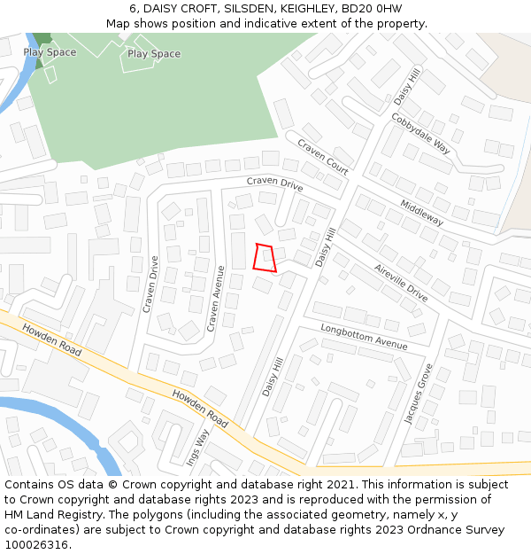 6, DAISY CROFT, SILSDEN, KEIGHLEY, BD20 0HW: Location map and indicative extent of plot