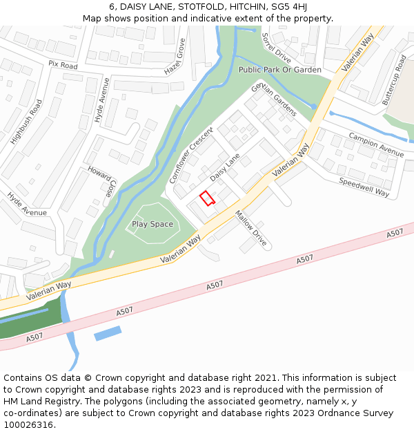 6, DAISY LANE, STOTFOLD, HITCHIN, SG5 4HJ: Location map and indicative extent of plot