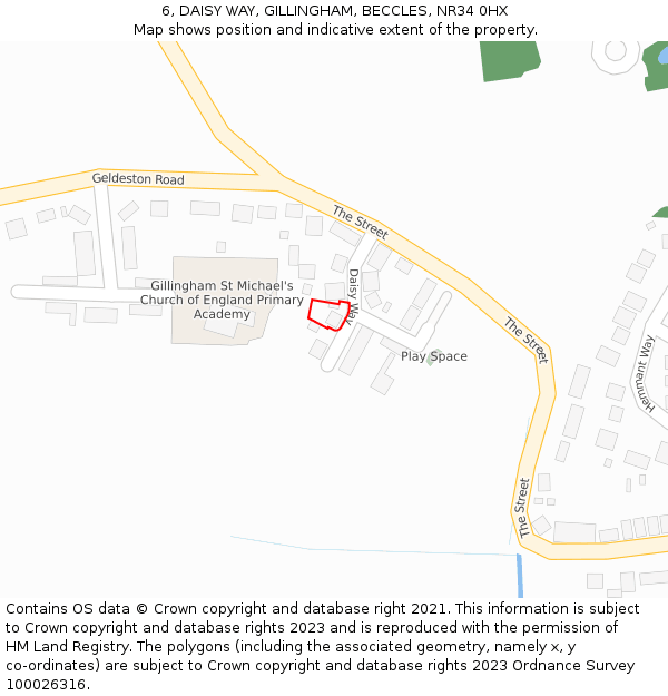 6, DAISY WAY, GILLINGHAM, BECCLES, NR34 0HX: Location map and indicative extent of plot