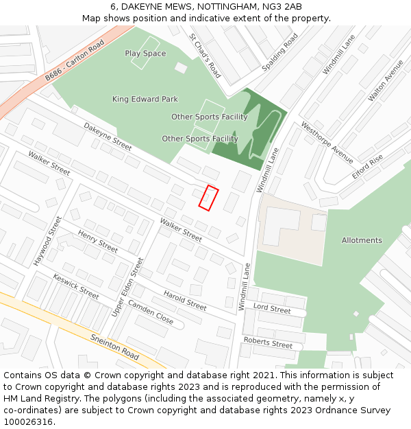 6, DAKEYNE MEWS, NOTTINGHAM, NG3 2AB: Location map and indicative extent of plot