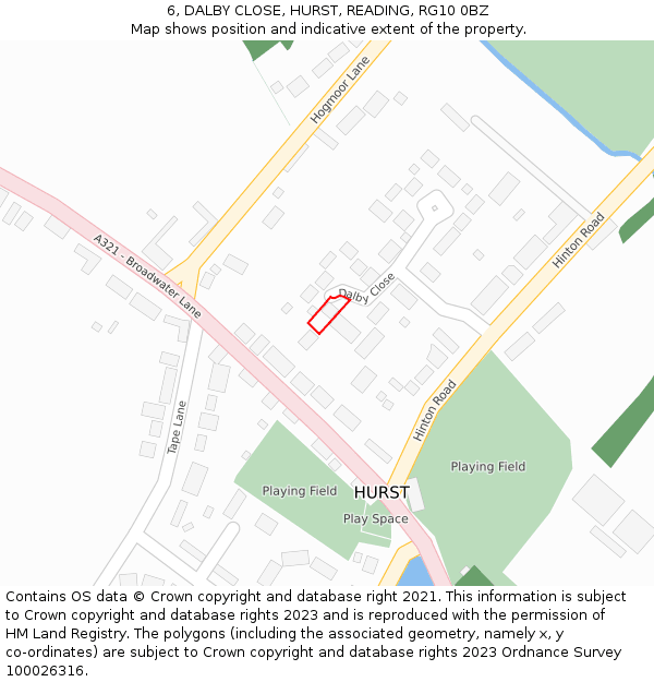 6, DALBY CLOSE, HURST, READING, RG10 0BZ: Location map and indicative extent of plot