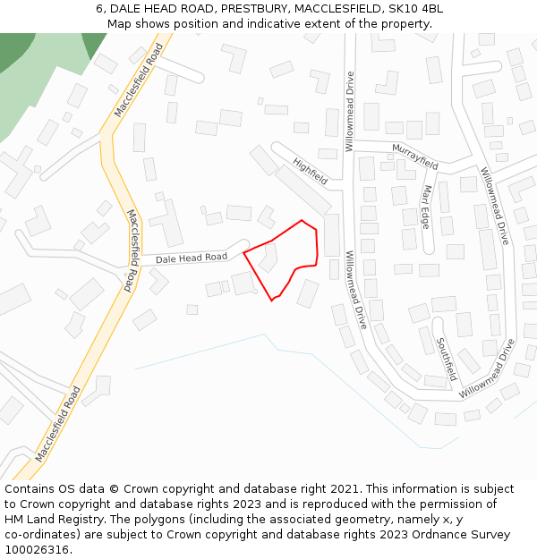 6, DALE HEAD ROAD, PRESTBURY, MACCLESFIELD, SK10 4BL: Location map and indicative extent of plot