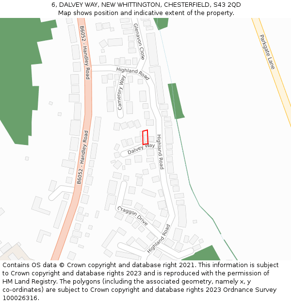 6, DALVEY WAY, NEW WHITTINGTON, CHESTERFIELD, S43 2QD: Location map and indicative extent of plot