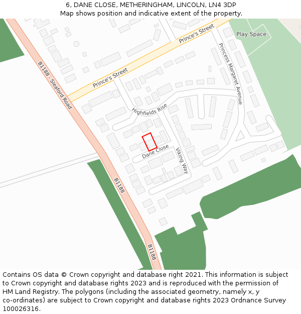 6, DANE CLOSE, METHERINGHAM, LINCOLN, LN4 3DP: Location map and indicative extent of plot