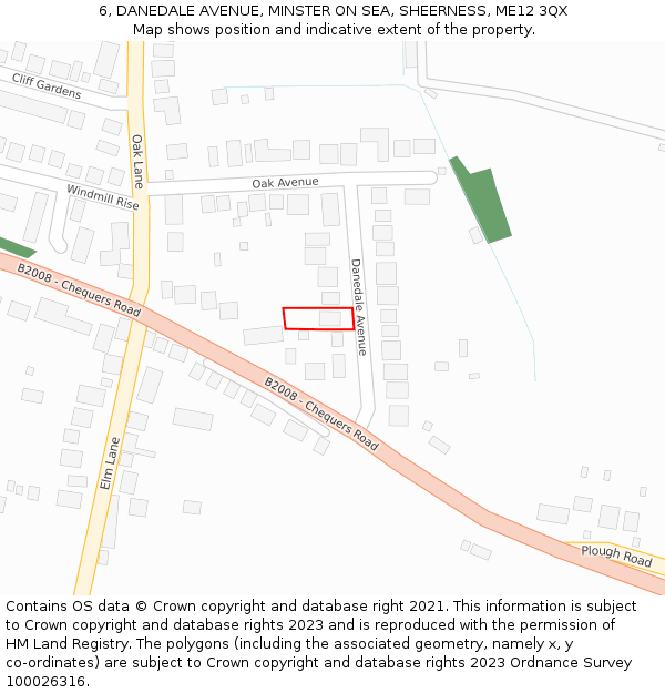 6, DANEDALE AVENUE, MINSTER ON SEA, SHEERNESS, ME12 3QX: Location map and indicative extent of plot