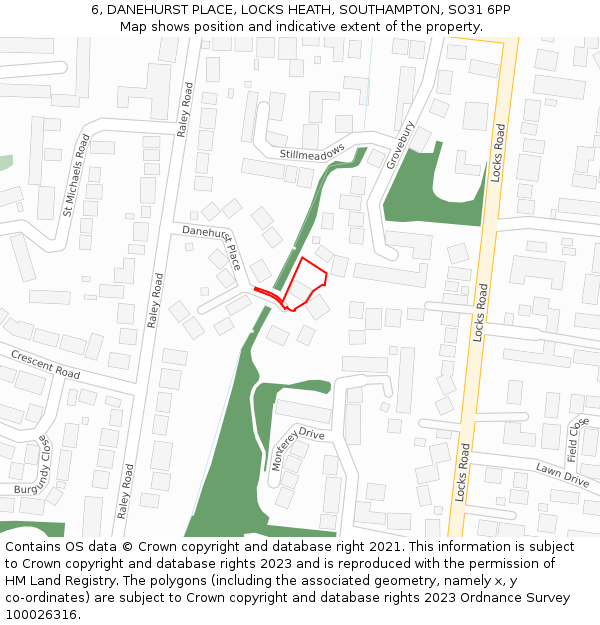6, DANEHURST PLACE, LOCKS HEATH, SOUTHAMPTON, SO31 6PP: Location map and indicative extent of plot