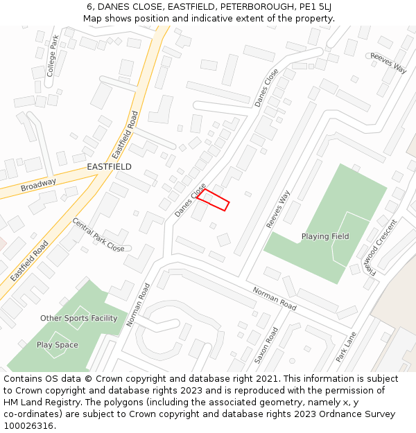 6, DANES CLOSE, EASTFIELD, PETERBOROUGH, PE1 5LJ: Location map and indicative extent of plot