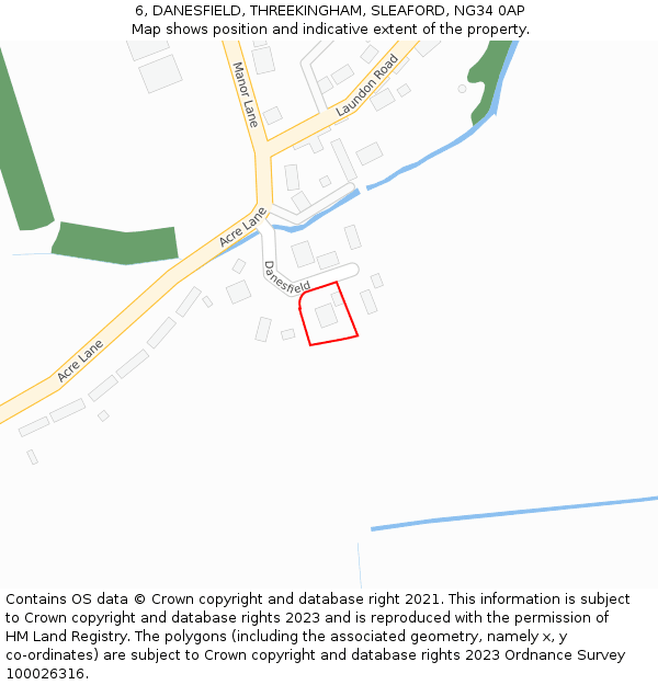 6, DANESFIELD, THREEKINGHAM, SLEAFORD, NG34 0AP: Location map and indicative extent of plot