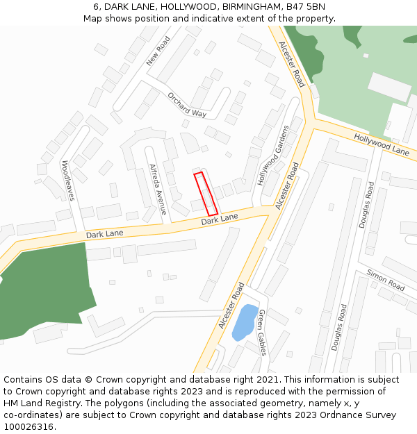 6, DARK LANE, HOLLYWOOD, BIRMINGHAM, B47 5BN: Location map and indicative extent of plot
