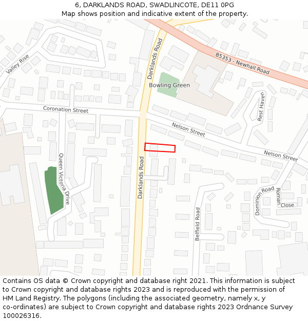 6, DARKLANDS ROAD, SWADLINCOTE, DE11 0PG: Location map and indicative extent of plot